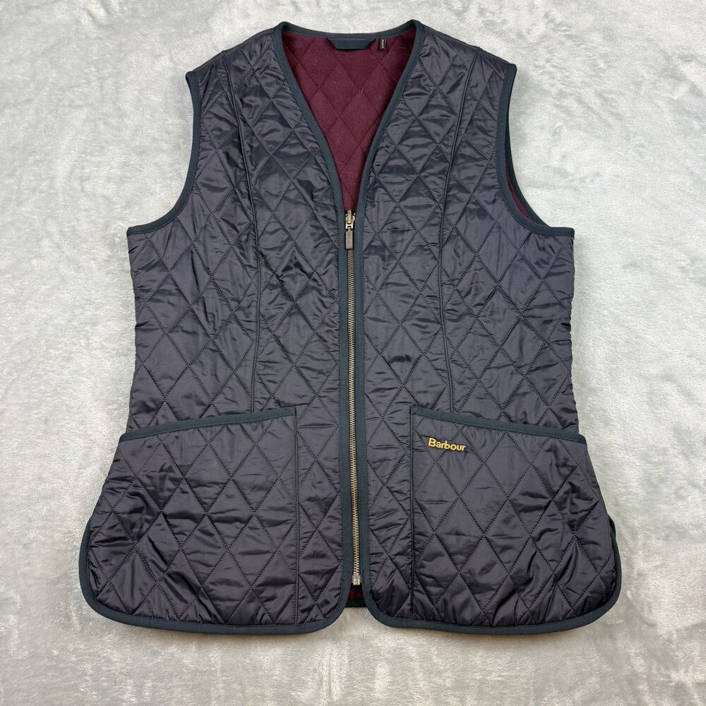 Barbour Betty Vest Womens Size 10 Blue Quilted Fleece Liner Pockets Full Zip - Picture 2 of 9